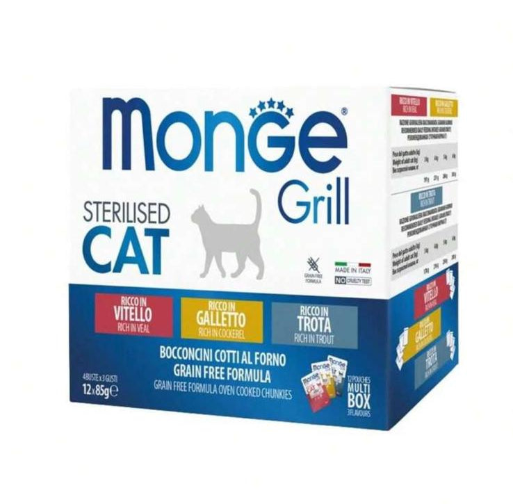 MONGE Grill Cat Sterilised - Multibox Bocconcini al Forno 12x85g