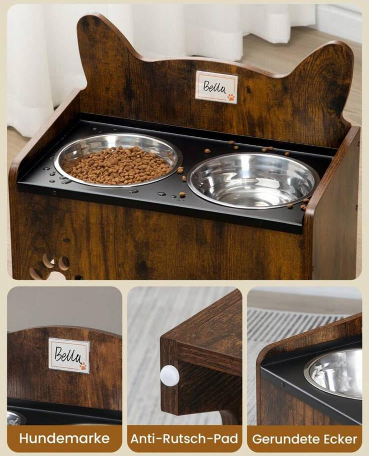 ElevPaw Bowl - Ciotola Rialzata in Legno per Cani con 2 Ciotole Inox
