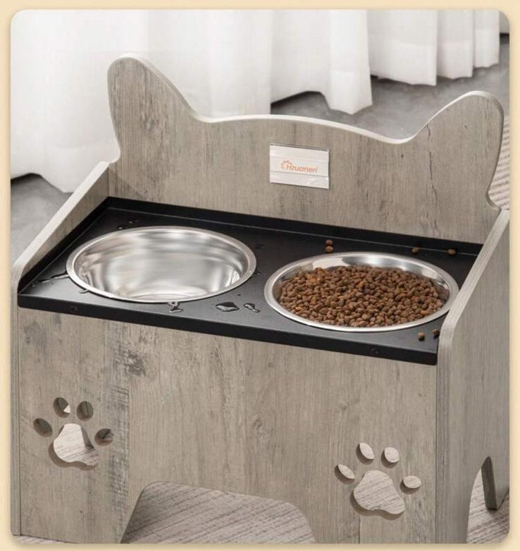 ElevPaw Bowl - Ciotola Rialzata in Legno per Cani con 2 Ciotole Inox