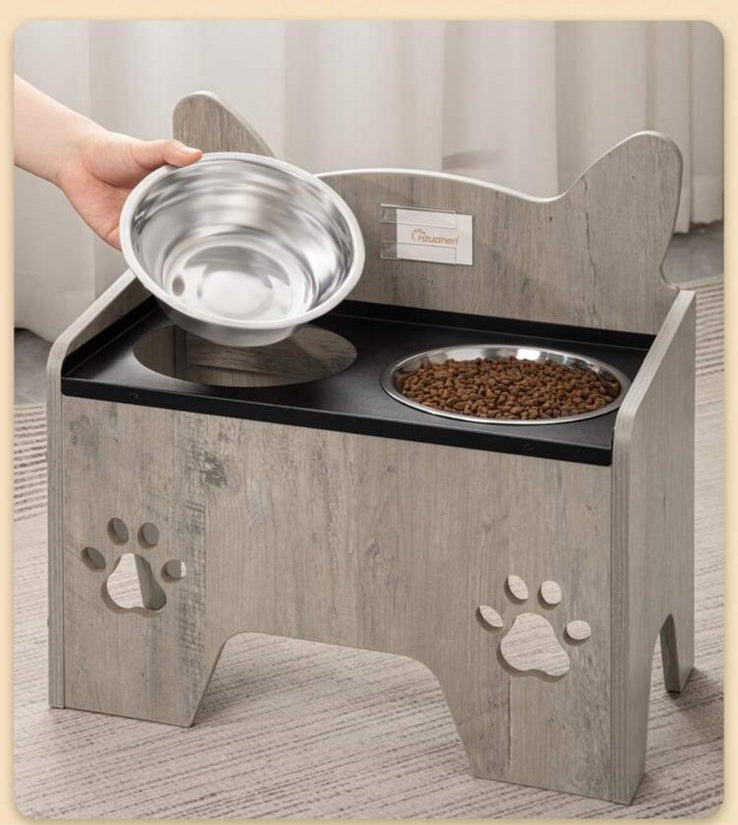 ElevPaw Bowl - Ciotola Rialzata in Legno per Cani con 2 Ciotole Inox
