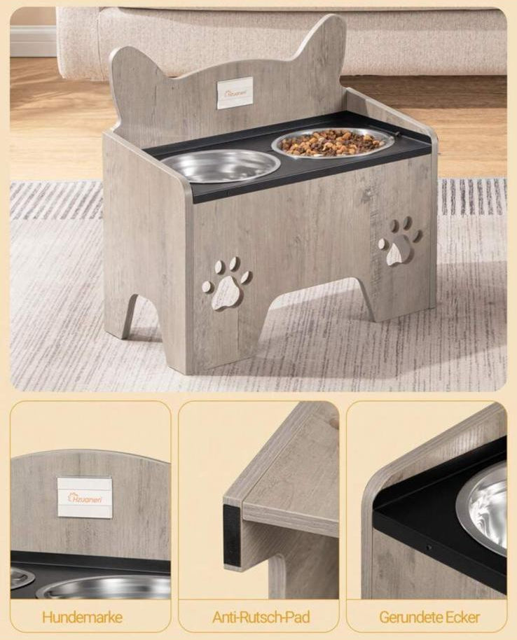 ElevPaw Bowl - Ciotola Rialzata in Legno per Cani con 2 Ciotole Inox