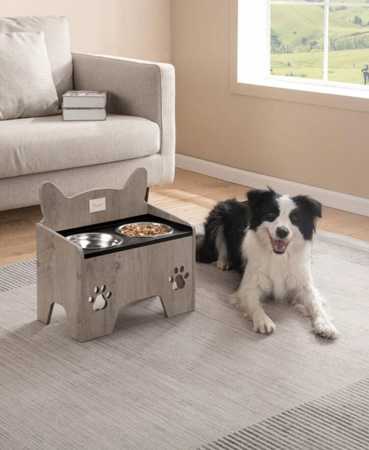 ElevPaw Bowl - Ciotola Rialzata in Legno per Cani con 2 Ciotole Inox