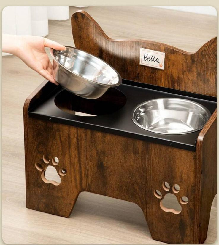 ElevPaw Bowl - Ciotola Rialzata in Legno per Cani con 2 Ciotole Inox